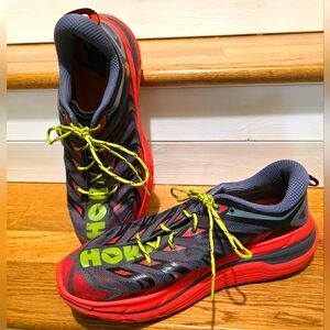 Hoka One One Red and Gray Athletic Shoes